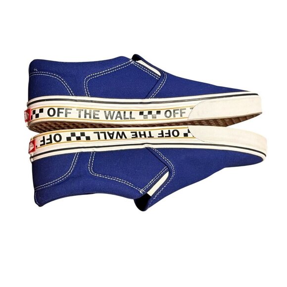 Vans Blue Slip-On Canvas Shoes With "Off The Wall" Sole Design mens size 13 - Picture 6 of 10